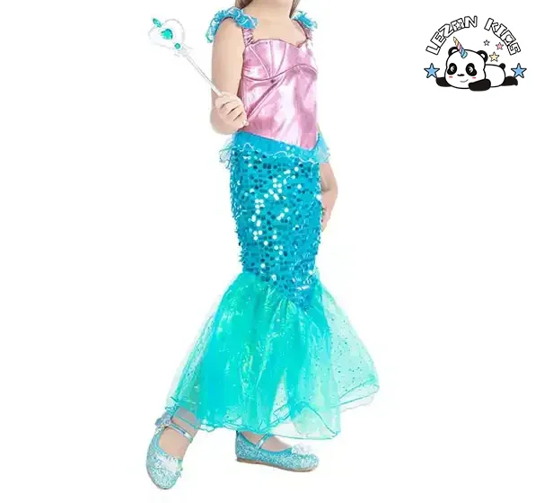 LEZONKIDS - European and American Foreign Trade Mermaid Princess Dress Girls' Dress Halloween Costume Children's Pearl Mermaid Skirt